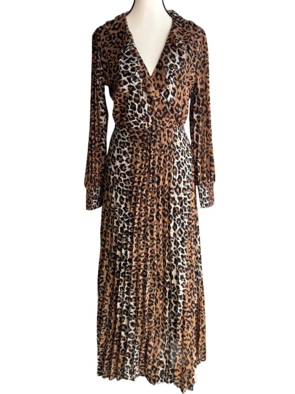 BUFFALO DAVID BITTON ANIMAL PRINT PLEATED MAXI DRESS, SZ. M